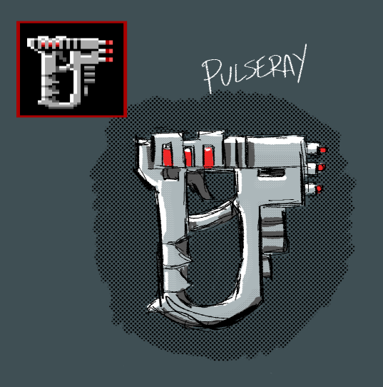 A sketch of the Pulseray, with a screenshot embedded of the original art